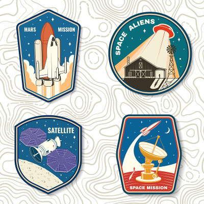 Set of space mission logo, badge, patch. Vector. C