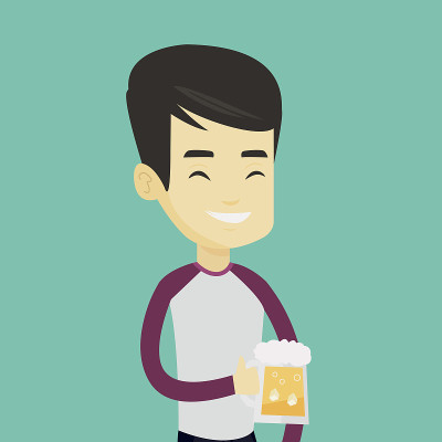 男人喝啤酒矢量插图
