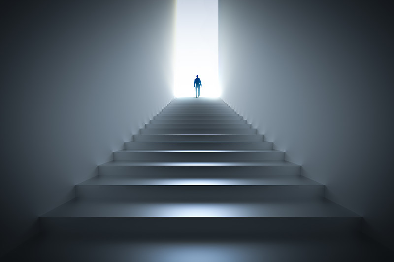 商人爬楼梯走向光明。