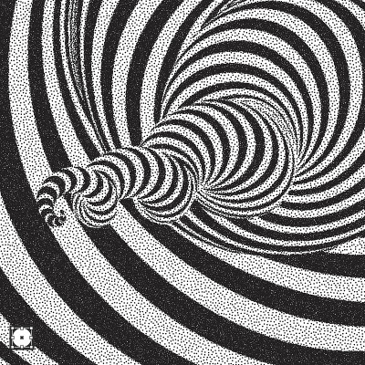 隧道。黑色和白色抽象条纹背景。点彩图案带有视错觉。点画矢量插图。