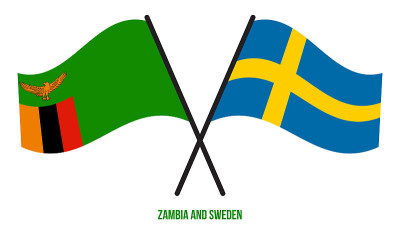 Zambia and Sweden Flags Crossed And Waving Flat St