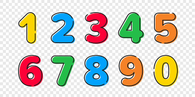 Colorful cartoon numbers font set with outline. Ve