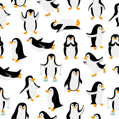 Little penguins in different poses seamless patter