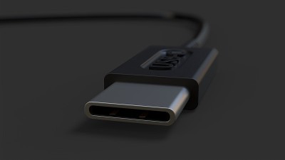 USB类型C电缆连接器特写3D电脑生成图像