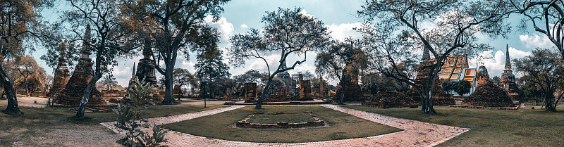 泰国大城府历史名城大城府的大城府寺僧佛寺，在冠状病毒感染期间是空的