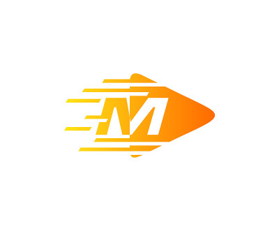 运动播放M字母标志设计。