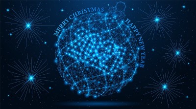 圣诞舞会和烟花。2021年新年快乐，圣诞快乐。