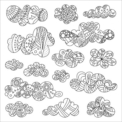 一组云彩的涂鸦。矢量插图。