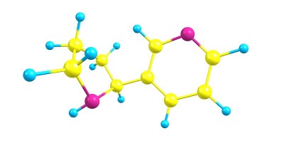 诺尼古丁分子结构孤立于白色