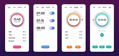 Clock user interface. Alarm stopwatch timer ui mob