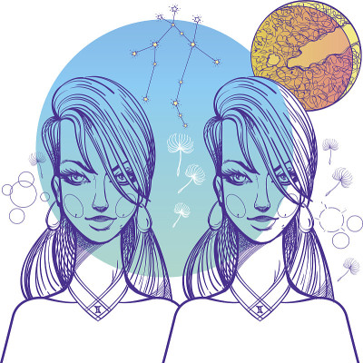 这个女孩的肖像象征着双子星座。