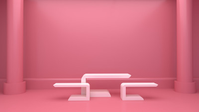 3d渲染抽象粉色墙和现代白色椅子背景