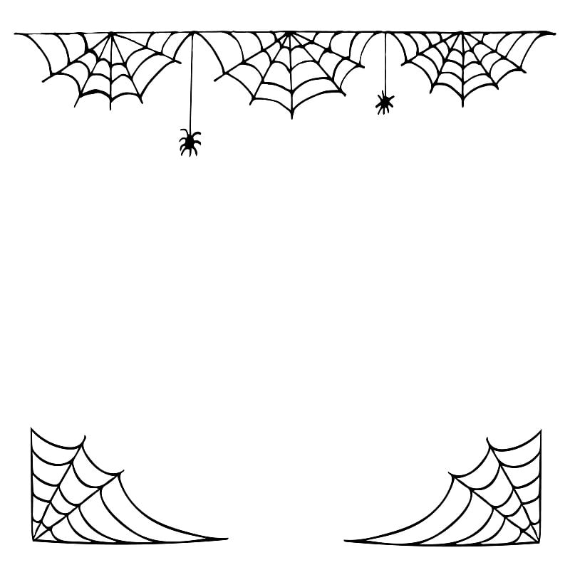 蜘蛛网框架边界和蜘蛛万圣节复制空间的地方文字手绘涂鸦风格。向量,斯堪的纳维亚,单色。模板设计，贴纸，