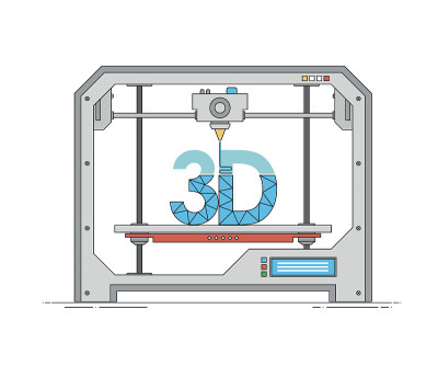 现代细线形3d打印机图标。