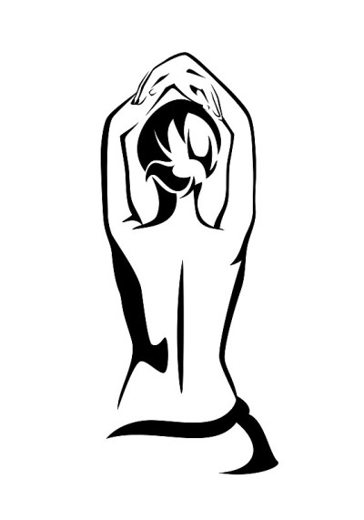 美丽苗条的女性背部黑白矢量轮廓