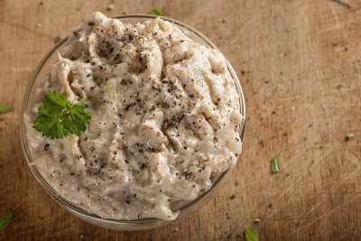 Creamy fish pate in bowl