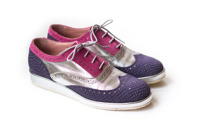 Modern women oxford shoes in silver, pink and viol