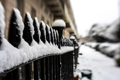 雪在栏杆上