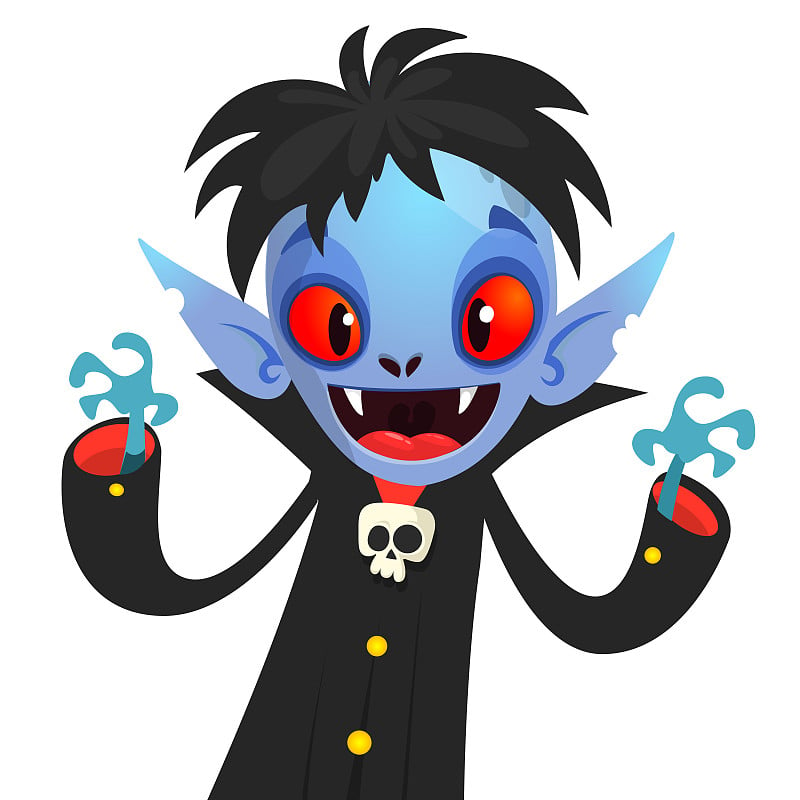 Cute cartoon vampire smiling. Vector illustration 