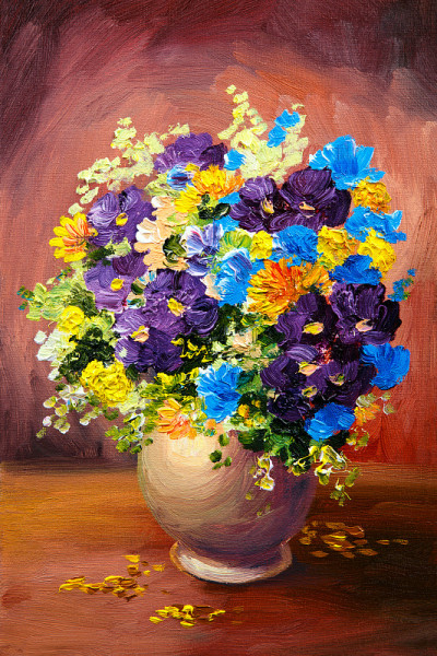 一束春花，静物油画