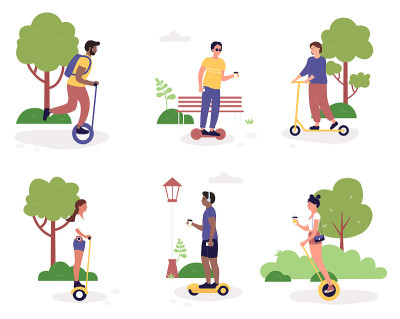 Eco city transportation set, cartoon characters ri