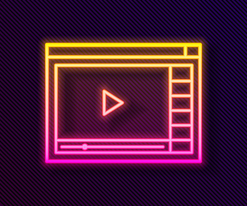 Glowing neon line Online play video icon isolated 