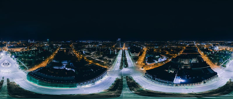 夜景里加城市360 VR无人机图片虚拟现实，无人机全景