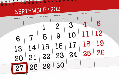 日历计划，2021年9月，截止日期，27日，周一