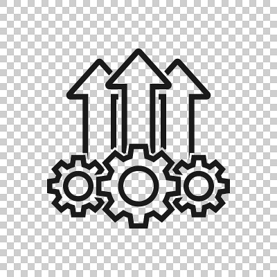 操作项目图标在透明的风格。齿轮过程矢量插图上孤立的背景。技术产生经营理念。