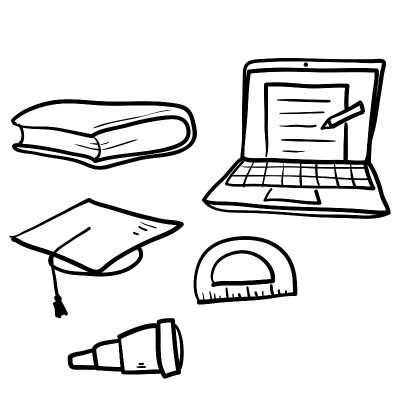 hand drawn doodle icon symbol for E-learning, onli