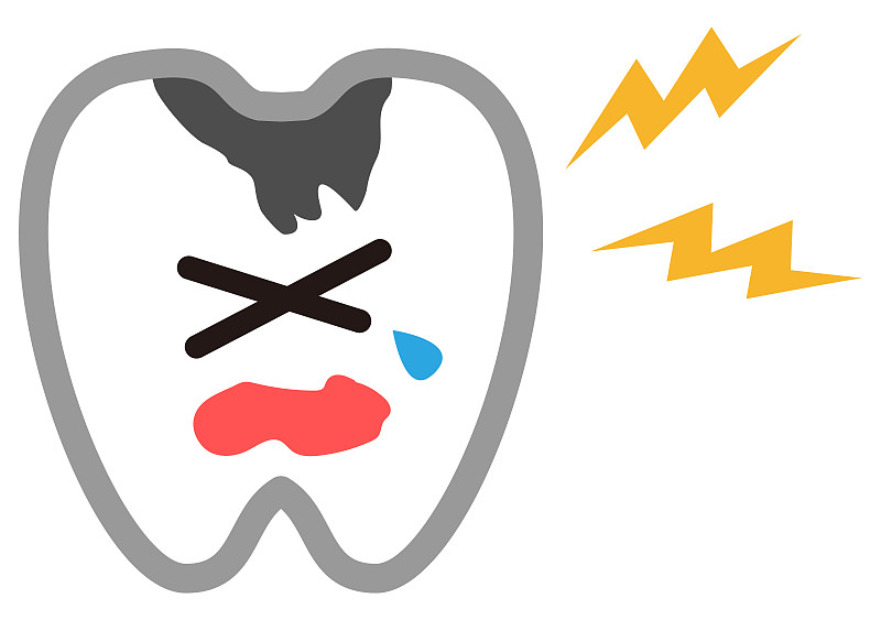一颗蛀牙的拟人化插图。