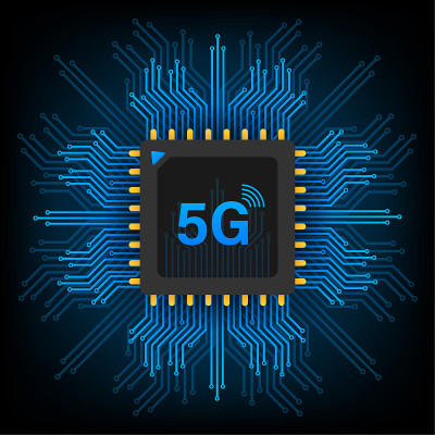 5G eSIM嵌入式SIM卡图标符号概念。新芯片移动蜂窝通信技术。矢量插图。