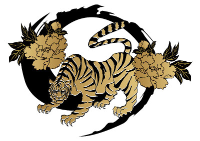 日本图案“老虎”的插图。
十二生肖剪贴画。用于刺绣和贴纸。