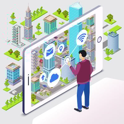 智能城市矢量图智能手机应用无线技术
