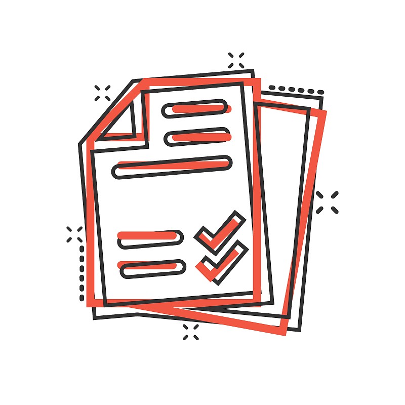 Document checklist icon in comic style. Report car