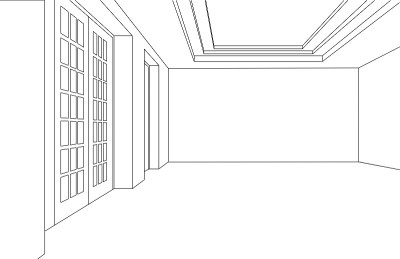 空的白色房间的线条美术画。