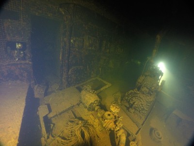 Famous wreck ship Fujikawa maru in Truk lagoon