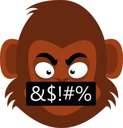 矢量表情插图卡通猴子的头与愤怒的表情和诅咒