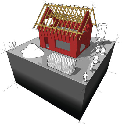 正在建造的房屋，带有屋顶框架图