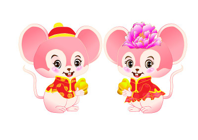 Cartoon Mouse Illustration in Tang Suit