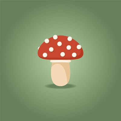 Amanita mushroom colorful doodle on green backgrou