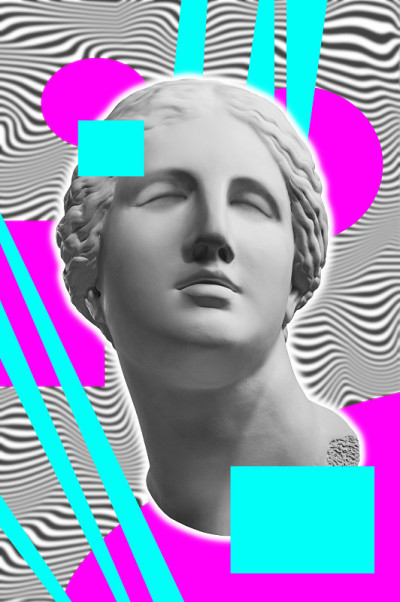 带有古代维纳斯半身像的现代概念艺术海报。当代艺术的拼贴画。