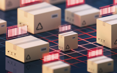纸箱、条码、商检、运输、3d渲染。
