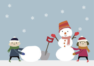 冬天的形象。有孩子的雪人。