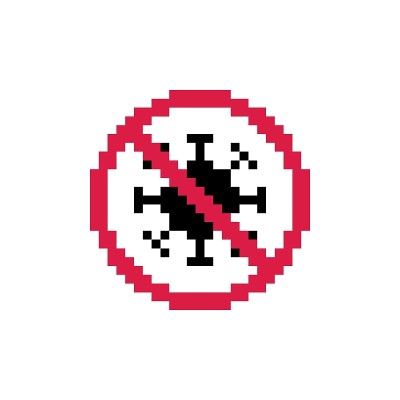 Pixel art 8-bit red sign caution COVID-19, stop co