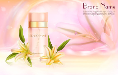 Lily perfume cosmetics vector illustration, realis