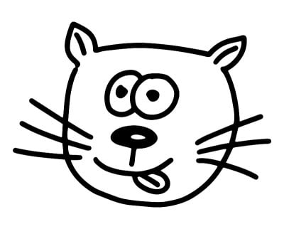 有趣的猫涂鸦。手绘线卡通矢量插图孤立在白色背景。