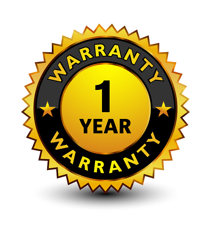 Powerful golden 1 year warranty badge, stamp, seal