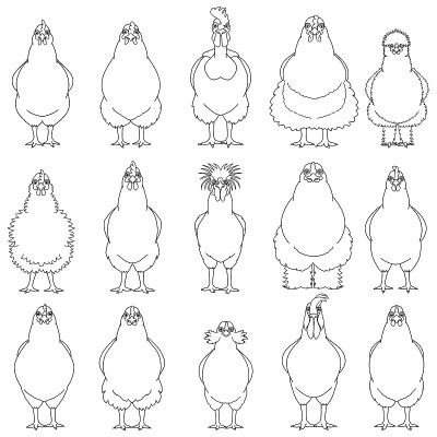 set of line art chicken
