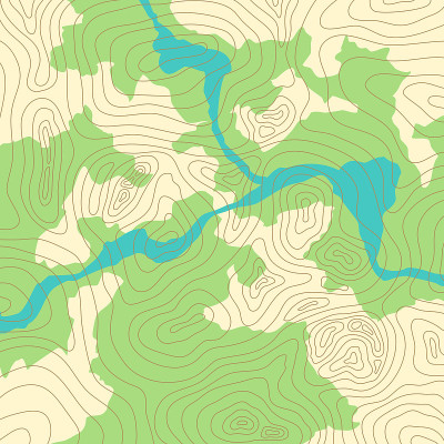 带有森林和溪流的地形图矢量图